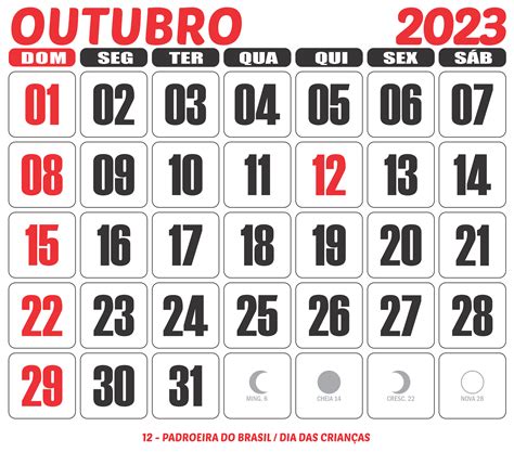 outubro calendário 2023